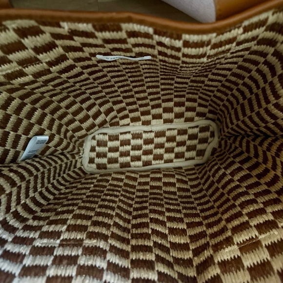 By Anthropologie Raffia Checkered Angular Tote Bag NWT - Picture 5 of 12